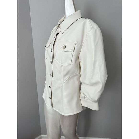 Cinq A Sept Button Front Tailored Fit Vegan Leather Canyon Jacket Ivory Sz 4 $49 - Picture 14 of 15